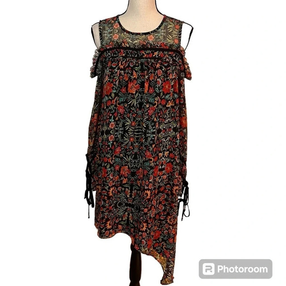 Adelyn Rae Black & Red Floral Cold Shoulder Asymmetric Dress Sz-M - Picture 1 of 13